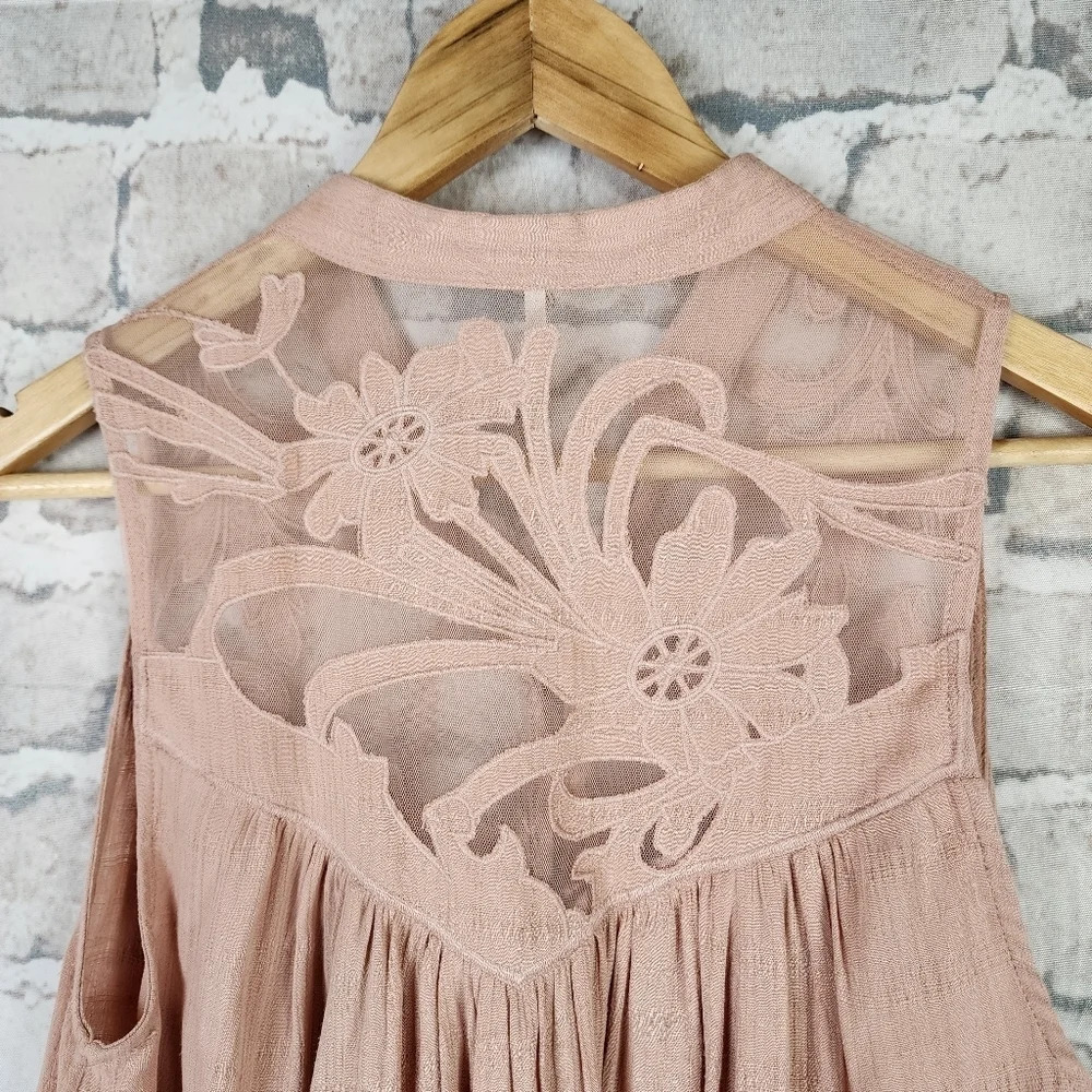 Free People Western Romance Mesh Applique Swing Top Rose Pink Size XS - Picture 11 of 16